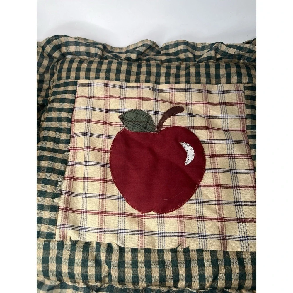 Vintage Primitive Apple Chair Cushions Set of 7 Green Gingham Plaid Tie-On READ